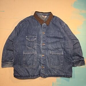 VTG 90s Bob Barker XXL Denim Blanket Lined Prison Chore Coat Brown Corduroy Jail